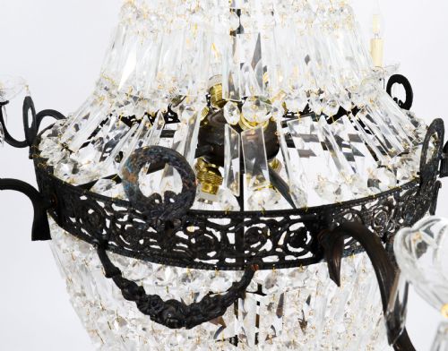 ANTIQUE PAIR LOUIS REVIVAL 14 LIGHT BALLROOM CUT CRYSTAL TENT CHANDELIERS C1920 - ADDITIONAL PHOTO 5