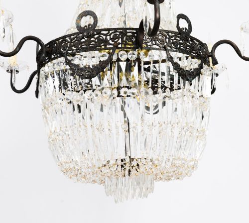 ANTIQUE PAIR LOUIS REVIVAL 14 LIGHT BALLROOM CUT CRYSTAL TENT CHANDELIERS C1920 - ADDITIONAL PHOTO 6