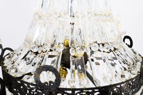 ANTIQUE PAIR LOUIS REVIVAL 14 LIGHT BALLROOM CUT CRYSTAL TENT CHANDELIERS C1920 - ADDITIONAL PHOTO 7