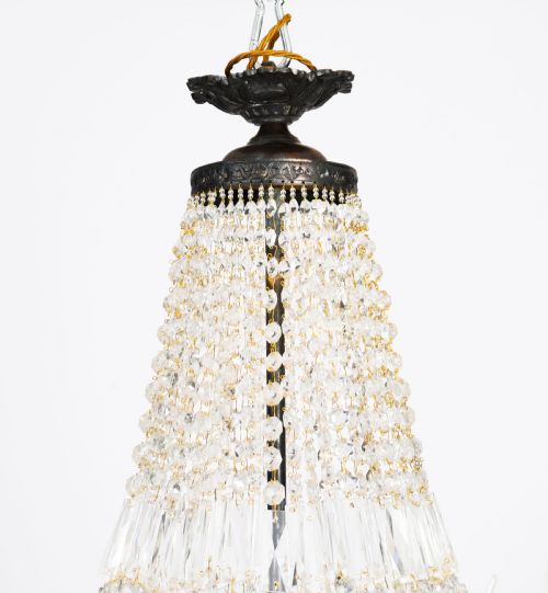 ANTIQUE PAIR LOUIS REVIVAL 14 LIGHT BALLROOM CUT CRYSTAL TENT CHANDELIERS C1920 - ADDITIONAL PHOTO 8