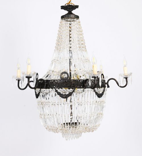 ANTIQUE PAIR LOUIS REVIVAL 14 LIGHT BALLROOM CUT CRYSTAL TENT CHANDELIERS C1920 - ADDITIONAL PHOTO 11