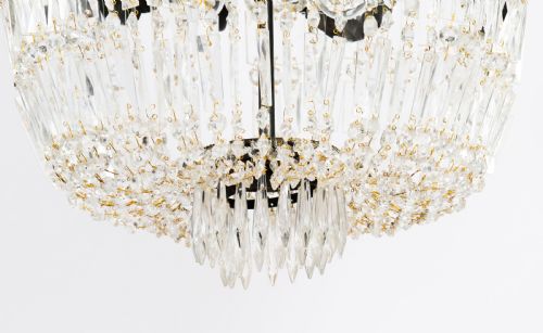 ANTIQUE PAIR LOUIS REVIVAL 14 LIGHT BALLROOM CUT CRYSTAL TENT CHANDELIERS C1920 - ADDITIONAL PHOTO 12