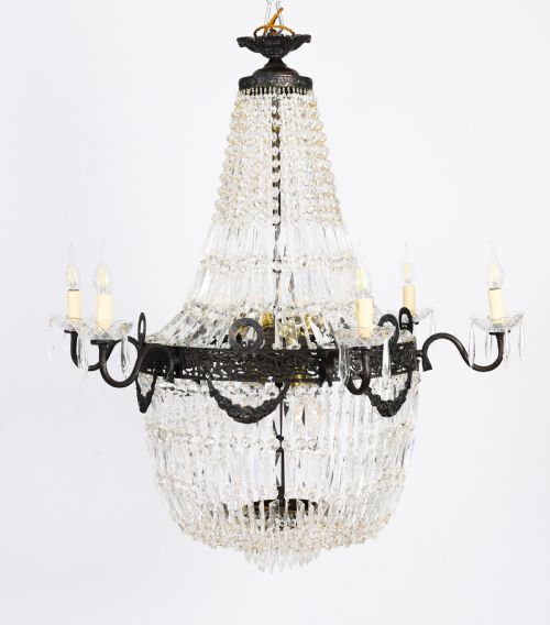 ANTIQUE PAIR LOUIS REVIVAL 14 LIGHT BALLROOM CUT CRYSTAL TENT CHANDELIERS C1920 - ADDITIONAL PHOTO 13