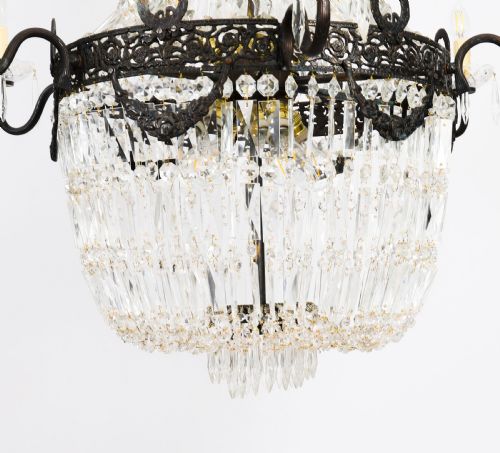 ANTIQUE PAIR LOUIS REVIVAL 14 LIGHT BALLROOM CUT CRYSTAL TENT CHANDELIERS C1920 - ADDITIONAL PHOTO 14