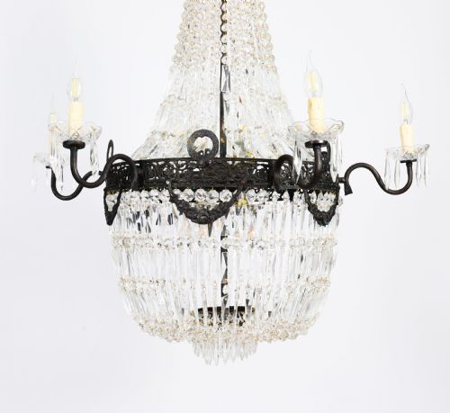ANTIQUE PAIR LOUIS REVIVAL 14 LIGHT BALLROOM CUT CRYSTAL TENT CHANDELIERS C1920 - ADDITIONAL PHOTO 15