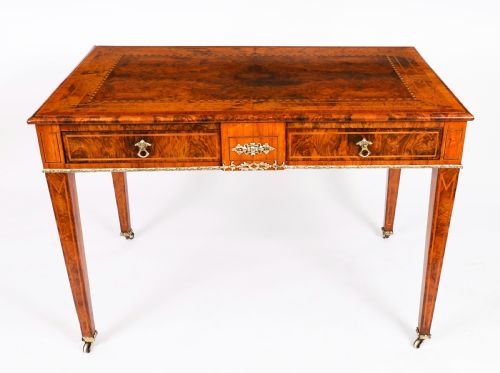 fig 1. Antique Victorian Burr Walnut Writing Table Bureau Plat 19th C