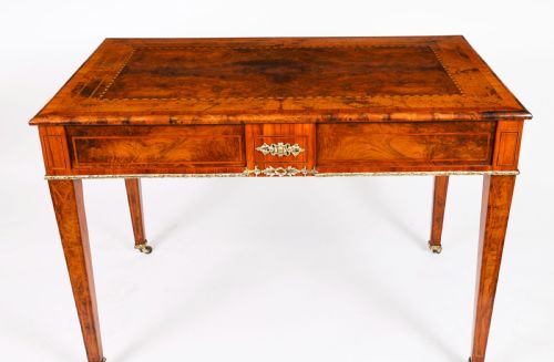 fig 2. Antique Victorian Burr Walnut Writing Table Bureau Plat 19th C