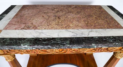 ANTIQUE FRENCH EMPIRE PERIOD WALNUT MARBLE TOP PARCEL GILT CONSOLE TABLE C1810 - ADDITIONAL PHOTO 3