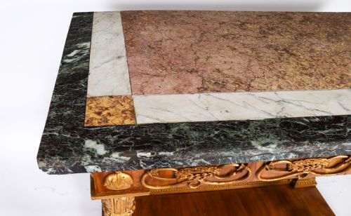 ANTIQUE FRENCH EMPIRE PERIOD WALNUT MARBLE TOP PARCEL GILT CONSOLE TABLE C1810 - ADDITIONAL PHOTO 4