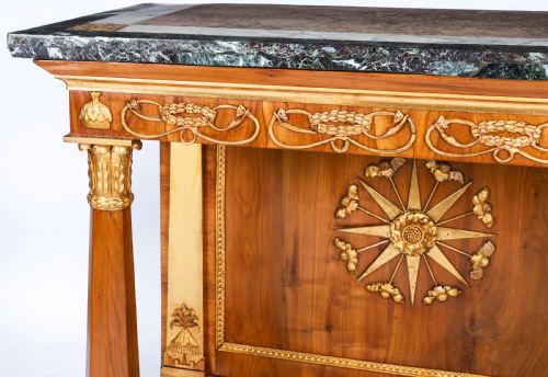 ANTIQUE FRENCH EMPIRE PERIOD WALNUT MARBLE TOP PARCEL GILT CONSOLE TABLE C1810 - ADDITIONAL PHOTO 7