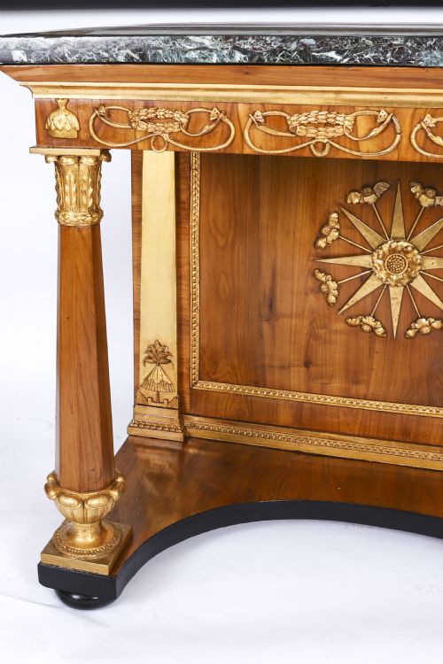 ANTIQUE FRENCH EMPIRE PERIOD WALNUT MARBLE TOP PARCEL GILT CONSOLE TABLE C1810 - ADDITIONAL PHOTO 11