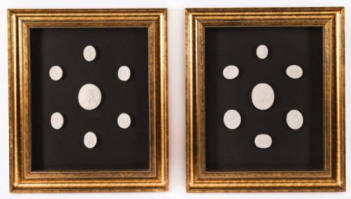 ANTIQUE PAIR GILTWOOD FRAMED GRAND TOUR PLASTER INTAGLIOS 19TH CENTURY