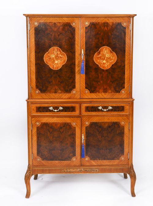 ANTIQUE ART DECO WALNUT MARQUETRY COCKTAIL CABINET DRY BAR BY EPSTEIN C 1930 - ADDITIONAL PHOTO 1
