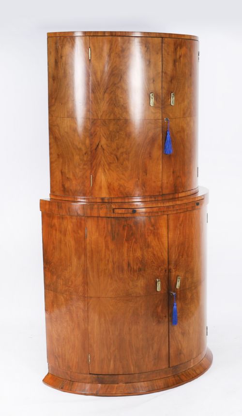 Antique Art Deco Burr Walnut Cocktail Cabinet by Hille C1920