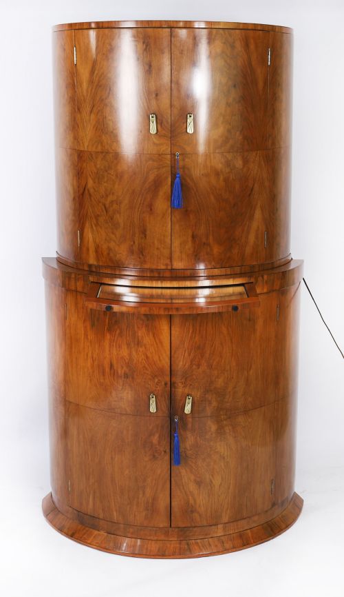 fig 1. Antique Art Deco Burr Walnut Cocktail Cabinet by Hille C1920