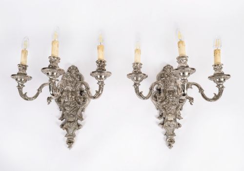ANTIQUE SET OF 4 FRENCH SILVER PLATED WALL LIGHTS APPLIQUES CIRCA 1900 - ADDITIONAL PHOTO 1