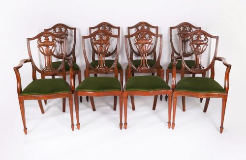 ANTIQUE SET 8 EDWARDIAN SHIELD BACK DINING CHAIRS CIRCA 1910 20TH C