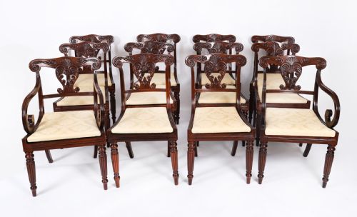 ANTIQUE SET 12 IRISH REGENCY BAR BACK DINING CHAIRS C1825 19TH C