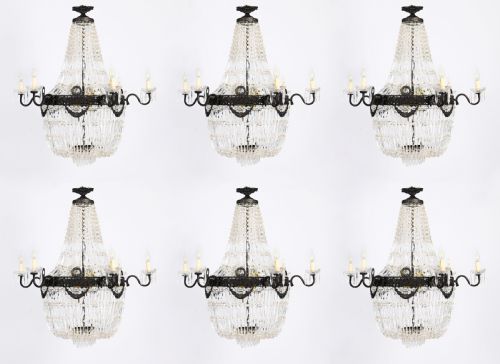 ANTIQUE SET 6 LOUIS REVIVAL 14 LIGHT BALLROOM CUT CRYSTAL TENT CHANDELIERS C1920