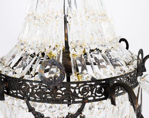 ANTIQUE SET 6 LOUIS REVIVAL 14 LIGHT BALLROOM CUT CRYSTAL TENT CHANDELIERS C1920 - ADDITIONAL PHOTO 9