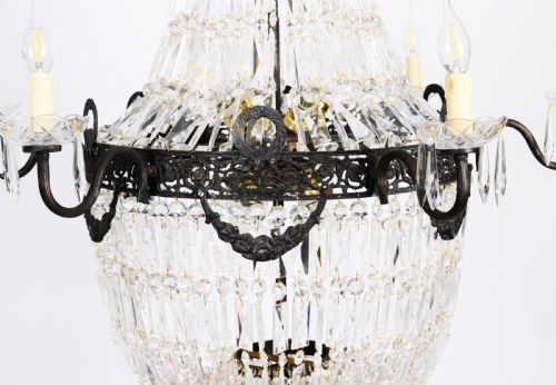 ANTIQUE SET 6 LOUIS REVIVAL 14 LIGHT BALLROOM CUT CRYSTAL TENT CHANDELIERS C1920 - ADDITIONAL PHOTO 15