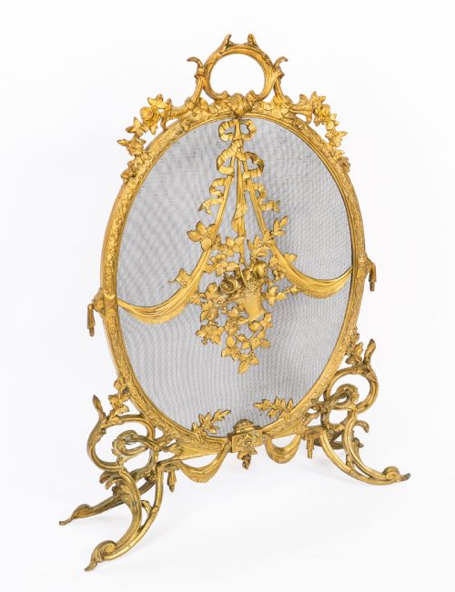 ANTIQUE FRENCH ROCOCO REVIVAL BRASS FIRE SCREEN19TH C