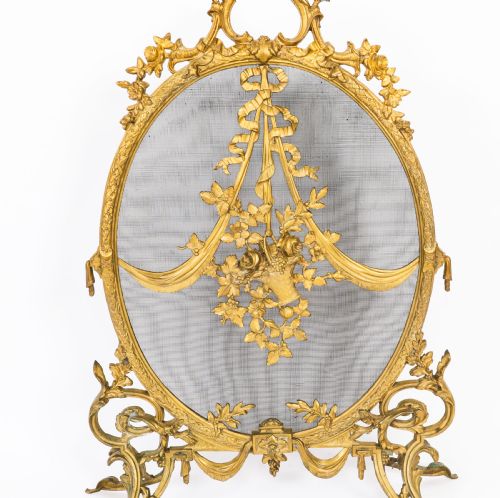 ANTIQUE FRENCH ROCOCO REVIVAL BRASS FIRE SCREEN19TH C - ADDITIONAL PHOTO 4