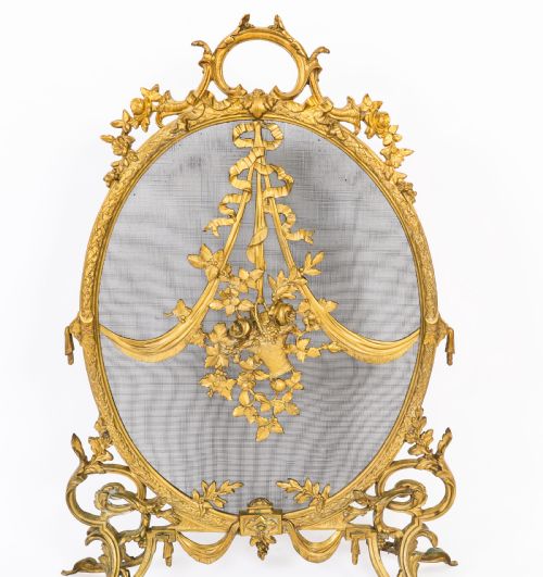 ANTIQUE FRENCH ROCOCO REVIVAL BRASS FIRE SCREEN19TH C - ADDITIONAL PHOTO 6