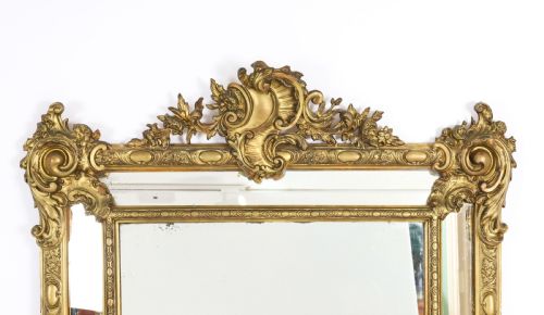 ANTIQUE GILTWOOD LOUIS REVIVAL OVERMANTEL CUSHION MIRROR C1860 169 X 105CM - ADDITIONAL PHOTO 1