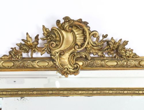 ANTIQUE GILTWOOD LOUIS REVIVAL OVERMANTEL CUSHION MIRROR C1860 169 X 105CM - ADDITIONAL PHOTO 2