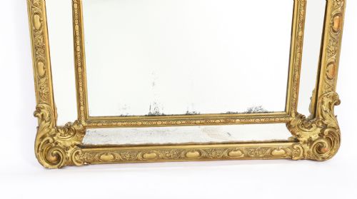 ANTIQUE GILTWOOD LOUIS REVIVAL OVERMANTEL CUSHION MIRROR C1860 169 X 105CM - ADDITIONAL PHOTO 4