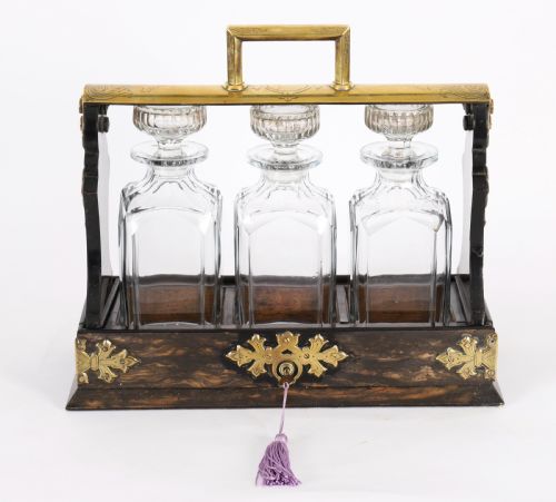 ANTIQUE VICTORIAN COROMANDE THREE CUT CRYSTAL DECANTER TANTALUS C1870 - ADDITIONAL PHOTO 1