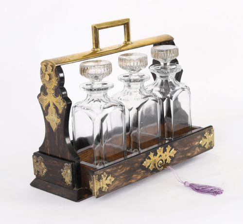 ANTIQUE VICTORIAN COROMANDE THREE CUT CRYSTAL DECANTER TANTALUS C1870 - ADDITIONAL PHOTO 7