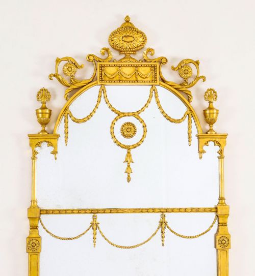 ANTIQUE PAIR 6FT GEORGE III ADAM REVIVAL GILTWOOD MIRRORS 19TH C 190 X 76CM - ADDITIONAL PHOTO 2