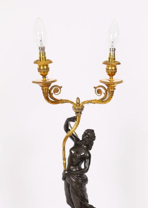 ANTIQUE PAIR FINE FRENCH BRONZE ORMOLU TWO LIGHT CANDELABRA 19TH C - ADDITIONAL PHOTO 1