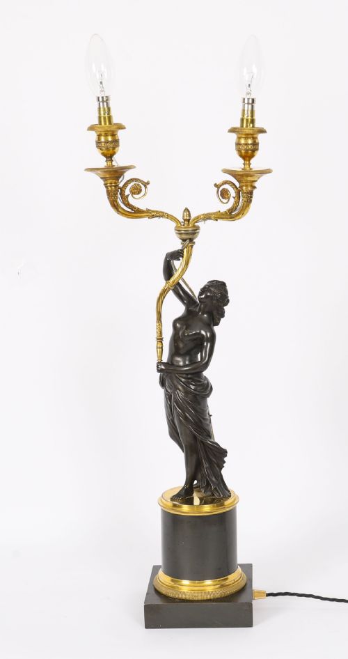 ANTIQUE PAIR FINE FRENCH BRONZE ORMOLU TWO LIGHT CANDELABRA 19TH C - ADDITIONAL PHOTO 3