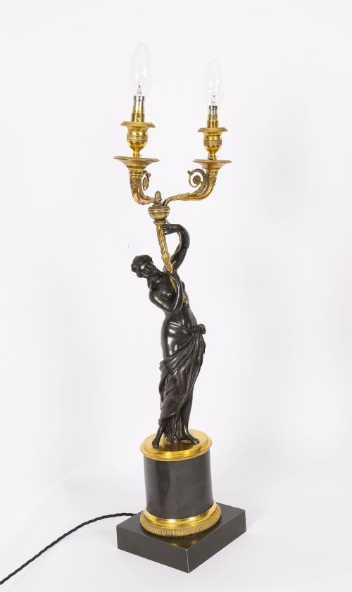 ANTIQUE PAIR FINE FRENCH BRONZE ORMOLU TWO LIGHT CANDELABRA 19TH C - ADDITIONAL PHOTO 9