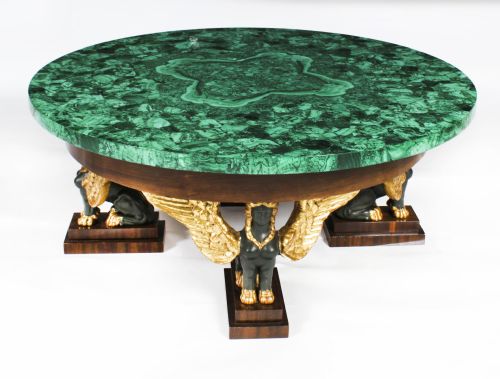 ANTIQUE MALACHITE AND WALNUT PATINATED BRONZE COFFEE TABLE 20TH C