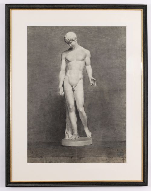 Antique Large Framed Drawing the Capitoline Antinous Dated 1836