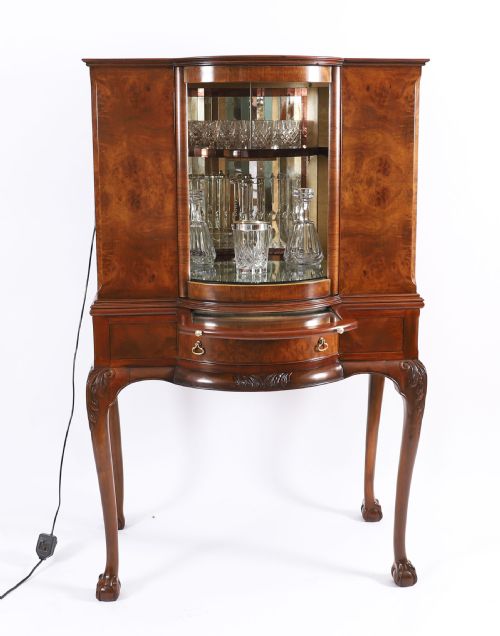 ANTIQUE BURR WALNUT REVOLVING COCKTAIL DRINKS DRY BAR CABINET C1920 - ADDITIONAL PHOTO 1