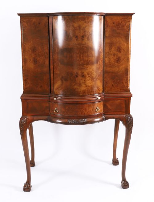 ANTIQUE BURR WALNUT REVOLVING COCKTAIL DRINKS DRY BAR CABINET C1920 - ADDITIONAL PHOTO 2