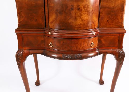ANTIQUE BURR WALNUT REVOLVING COCKTAIL DRINKS DRY BAR CABINET C1920 - ADDITIONAL PHOTO 4
