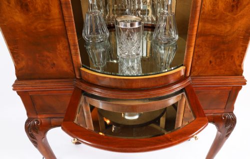 ANTIQUE BURR WALNUT REVOLVING COCKTAIL DRINKS DRY BAR CABINET C1920 - ADDITIONAL PHOTO 9