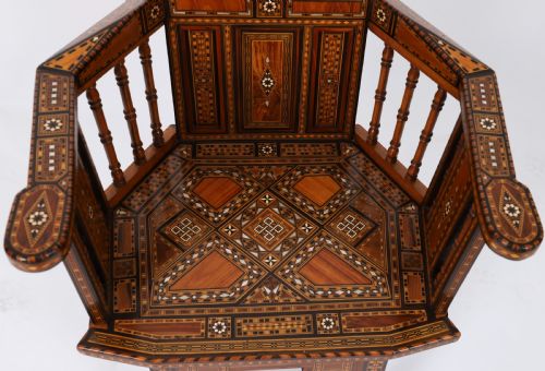 fig 5. Antique Pair Syrian Parquetry Inlaid armchairs 19th C