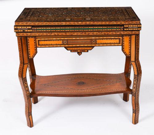 fig 2. Antique Damascus Syrian Inlaid Card, Chess, Backgammon, Games table 19th C