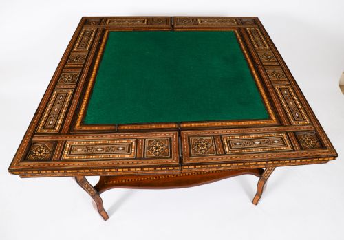 fig 3. Antique Damascus Syrian Inlaid Card, Chess, Backgammon, Games table 19th C