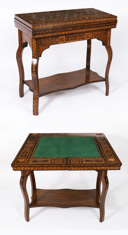 fig 1. Antique Damascus Syrian Inlaid Card, Chess, Backgammon, Games table C1900