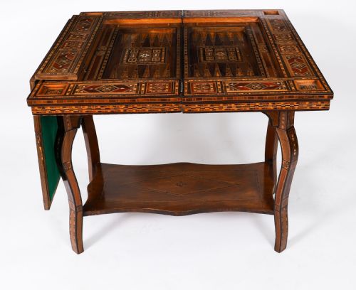 fig 2. Antique Damascus Syrian Inlaid Card, Chess, Backgammon, Games table C1900