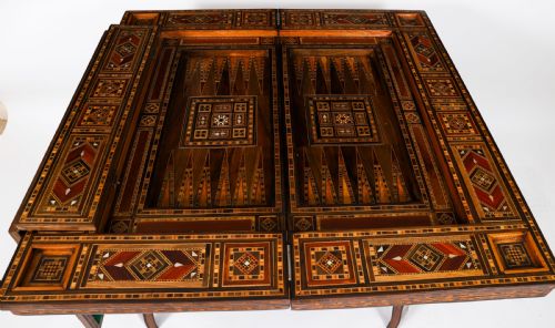 fig 3. Antique Damascus Syrian Inlaid Card, Chess, Backgammon, Games table C1900