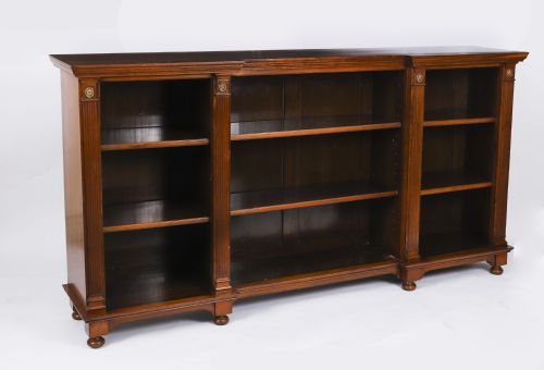 ANTIQUE VICTORIAN ORMOLU MOUNTED WALNUT OPEN BOOKCASE 19TH CENTURY